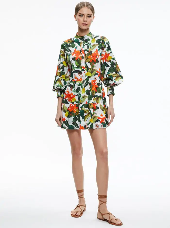 CAILIN BUTTON FRONT BLOUSON SLEEVE MINI DRESS